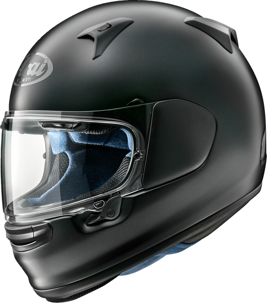 Arai Signet-X Black Frost motorcycle helmet in 2XL with VAS Shield System and Pinlock 120 lens, featuring sleek design and ventilation.