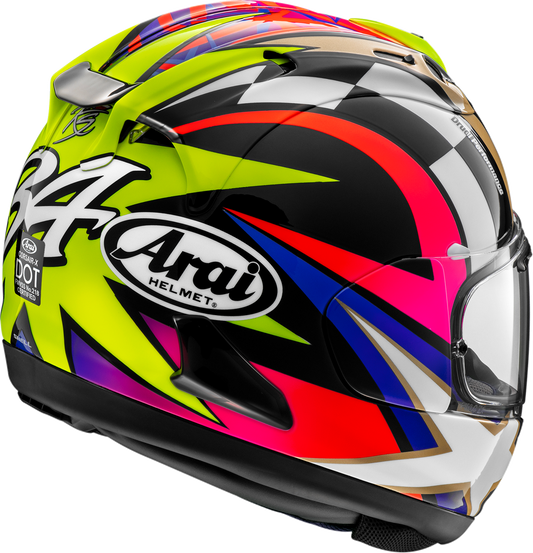 Arai Helmets Corsair-X Schwantz 30th Anniversary motorcycle helmet in large size, featuring detailed graphics and branding.