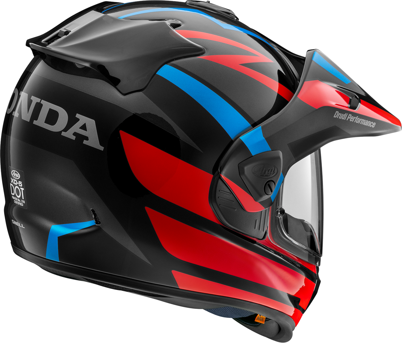 Arai XD-5 motorcycle helmet in red for Honda Africa Twin, size XS, featuring aerodynamic design and ventilation.