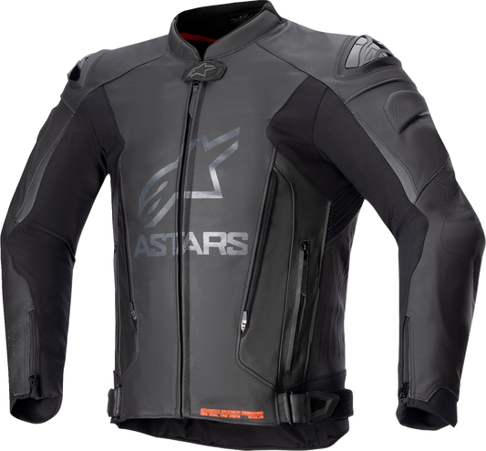 Alpinestars GP Plus v4 black leather motorcycle racing jacket with protective armor, US 46 / EU 56 size.