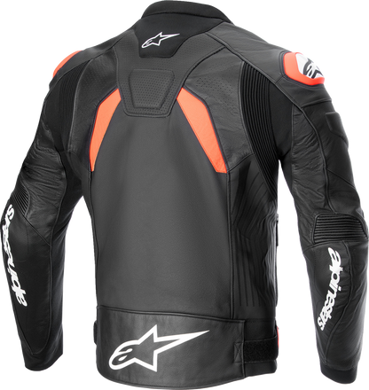 Alpinestars GP Plus R v4 Airflow Leather Motorcycle Jacket in black, red fluo, and white, US 42 / EU 52 with protective armor