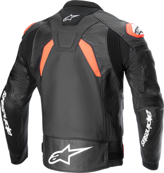 Alpinestars GP Plus R v4 Airflow Leather Motorcycle Jacket in black, red fluo, and white, US 42 / EU 52 with protective armor