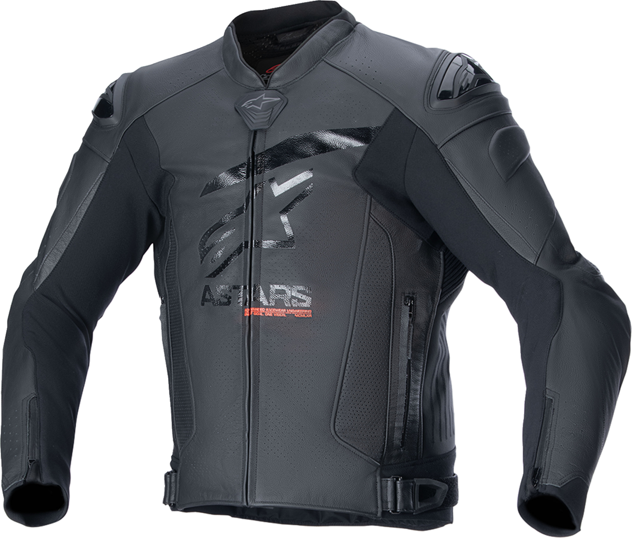 Alpinestars GP Plus R v4 Airflow leather motorcycle jacket in black, showing front view with ventilated design and branding.