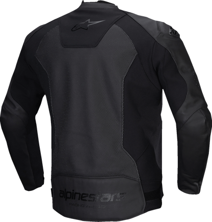 Alpinestars Faster v3 Airflow Leather Jacket in black, US 46 / EU 56, featuring breathable leather and protective motorcycle gear design.