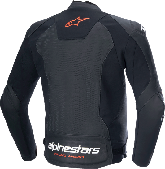 Alpinestars Faster v3 Airflow leather motorcycle jacket in black and red fluo with armor padding, US size 40, EU size 50.