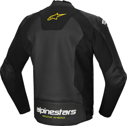 ALPINESTARS, Alpinestars Faster v3 Airflow Leather Jacket – Black/White/Yellow Fluo, US 38 / EU 48, Part 3103625-125-48