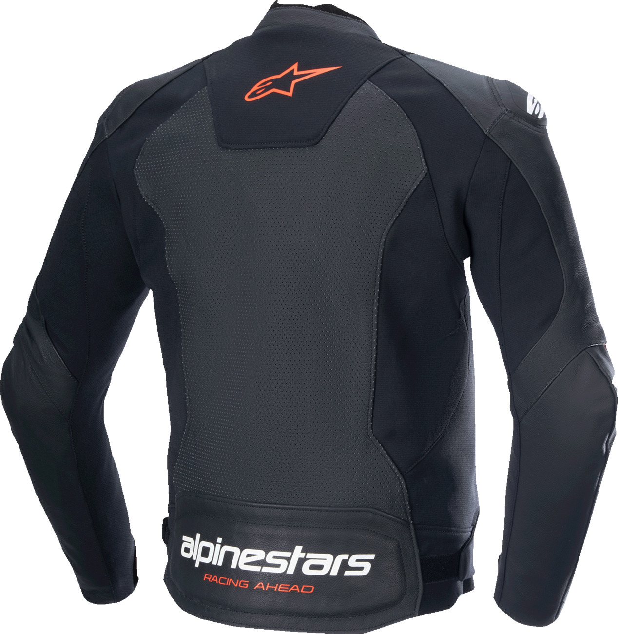 Alpinestars Faster v3 Airflow leather motorcycle jacket in black and red fluo, US 50 / EU 60, with armored design and perforated panels.