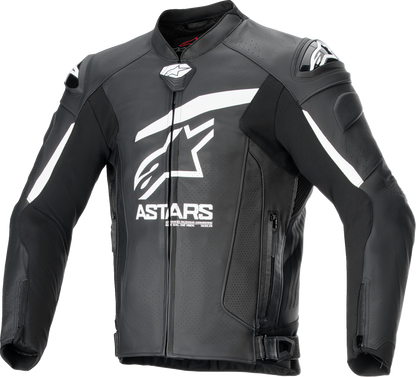 Alpinestars GP Plus R v4 Airflow leather motorcycle jacket in black and white, US 38 / EU 48, featuring protective armor and ventilation.