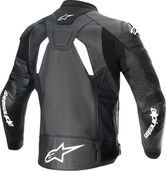 Alpinestars GP Plus R v4 Airflow leather motorcycle jacket in black and white, US 50/EU 60, with ventilation panels and armor.