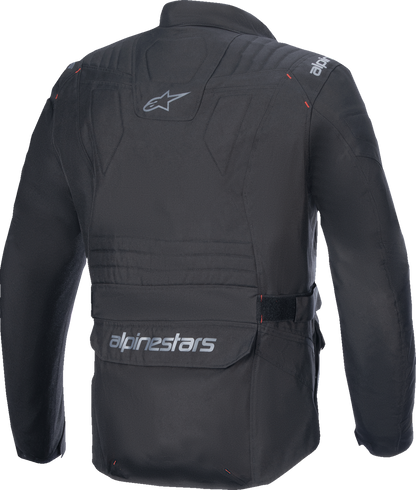 Black Alpinestars ST-1 WP waterproof motorcycle jacket in 2XL, featuring protective padding and a sleek design.