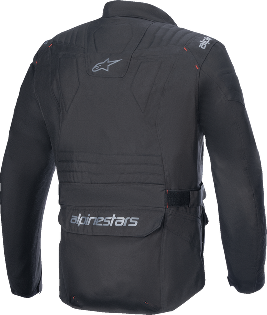 Black Alpinestars ST-1 WP waterproof motorcycle jacket in 3XL, featuring protective armor and a sleek design.