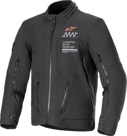 Alpinestars AMT-8 Stretch Drystar XF motorcycle jacket in black, medium, featuring lightweight, waterproof, and breathable design.