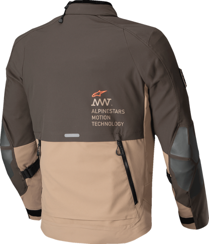 Alpinestars AMT-8 Stretch Drystar XF Jacket in 3XL, dark brown and khaki, featuring a durable, water-resistant motorcycle jacket.