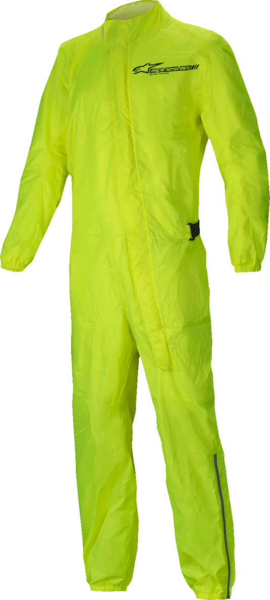 Alpinestars Hurricane v2 Rainsuit in yellow fluo, 4XL, waterproof and breathable motorcycle suit with hood and reflective details.