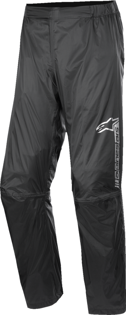 Alpinestars Hurricane V2 waterproof rain pants for motorcycle riding, made of polyurethane, in medium size, black color.