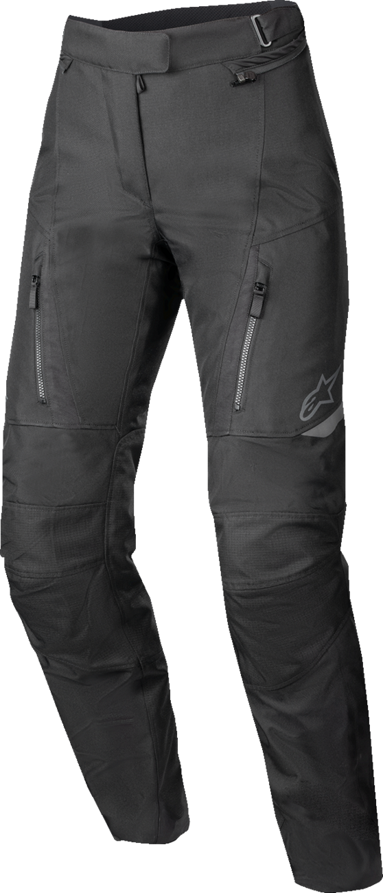 Alpinestars Stella ST-1 Waterproof Pants in black, large size, showing the durable, waterproof fabric and design details.