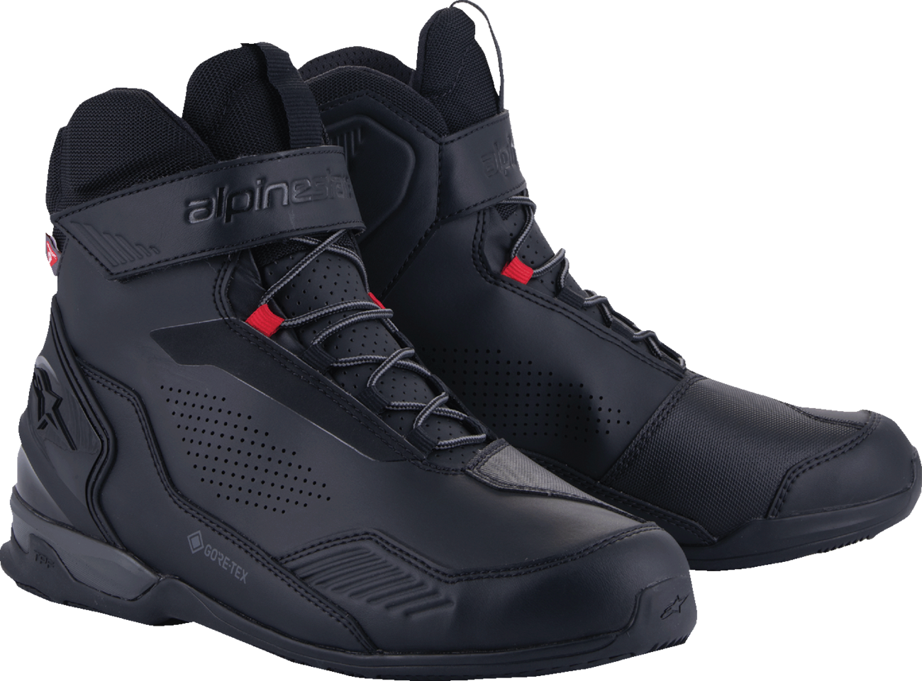 Alpinestars Austral GTX touring motorcycle boots in black and dark gray, US 14 / EU 48, with sturdy design and protective features