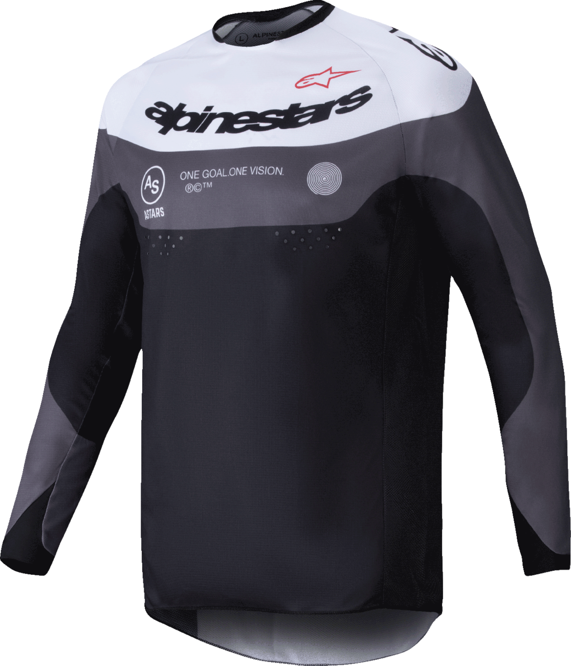 Alpinestars Pro-Dura long-sleeve jersey in black and white, size small, featuring durable fabric and branding details.