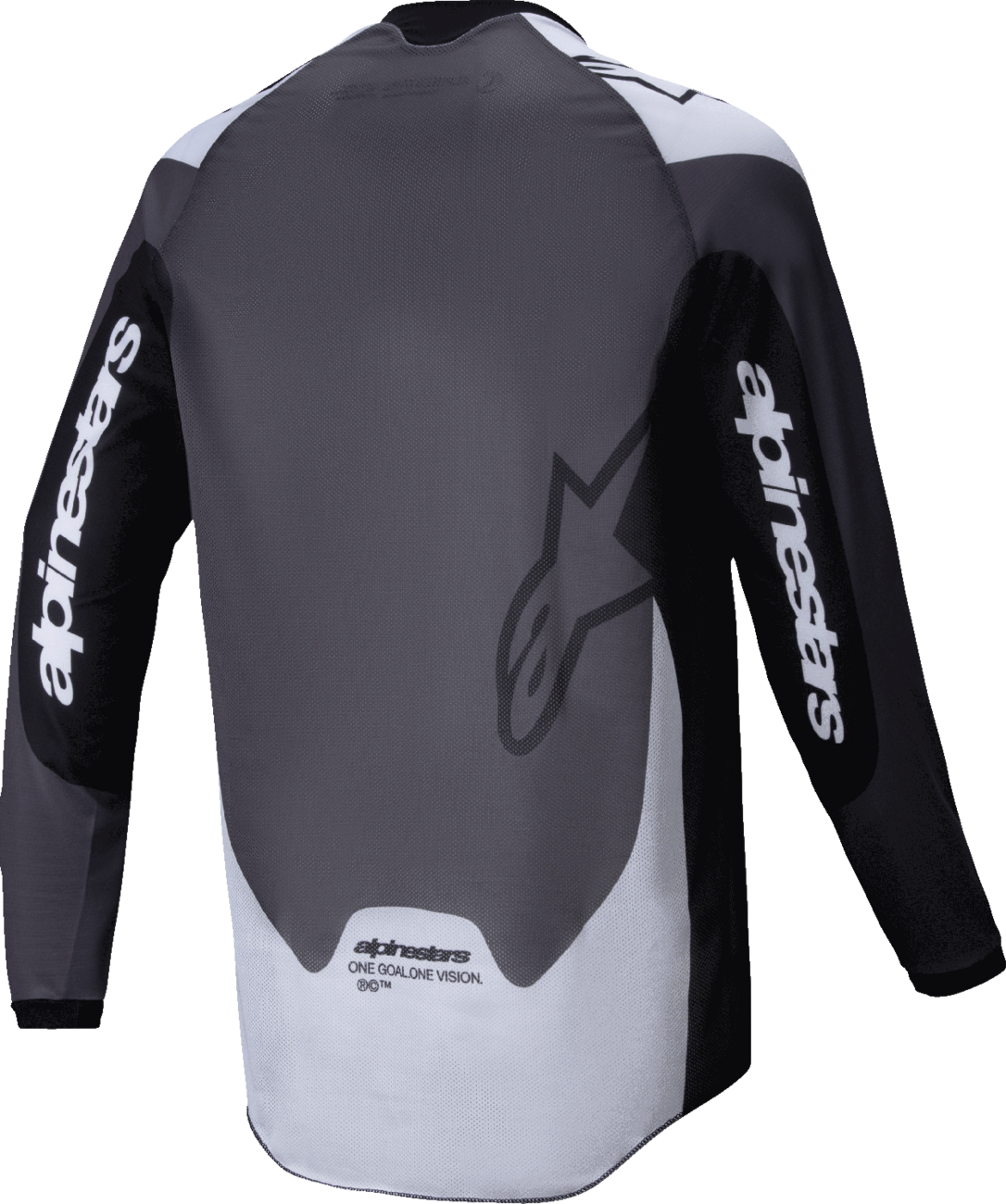 Alpinestars Pro-Dura long-sleeve motorcycle jersey in black and magnet white, size small, with breathable fabric and logo details.