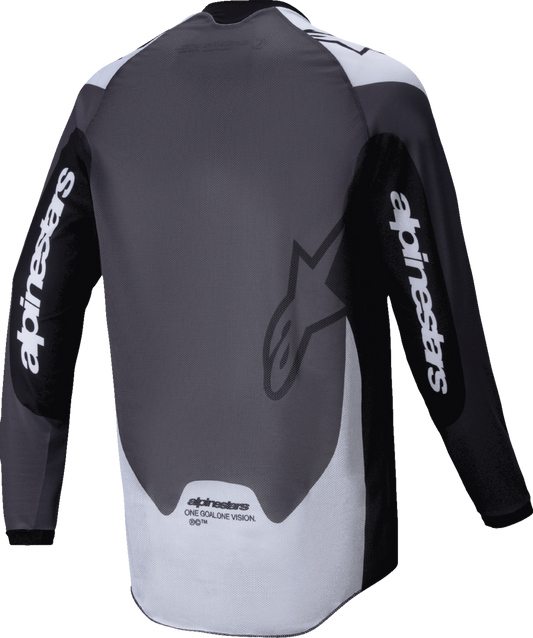 Alpinestars Pro-Dura long-sleeve motorcycle jersey in black and magnet white, size small, with breathable fabric and logo details.