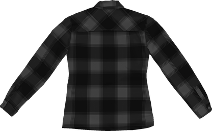 ICON Women's Fallblock CX Flannel Jacket in black, featuring a cozy flannel design and casual fit, with button closure and chest pocket.