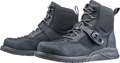 ICON Superduty6 safety toe boots in black, US 11.5, showing durable leather construction and safety toe design.