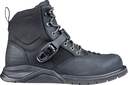ICON Superduty6 safety toe boots in black, US 11.5, showing reinforced safety toe and rugged work boot design.