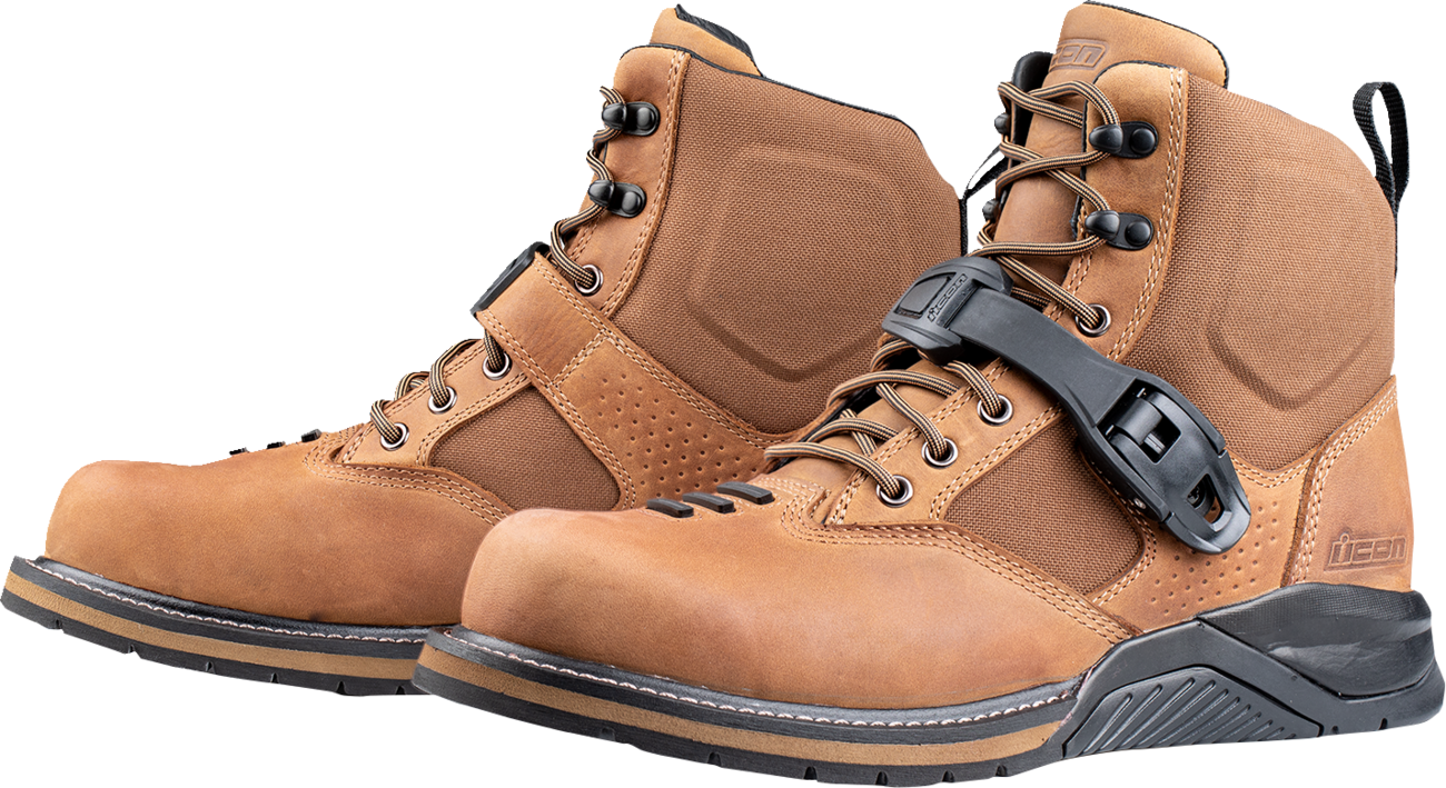 ICON Superduty6 Safety Toe Boots in brown, US 14 size, featuring durable construction and safety toe protection.