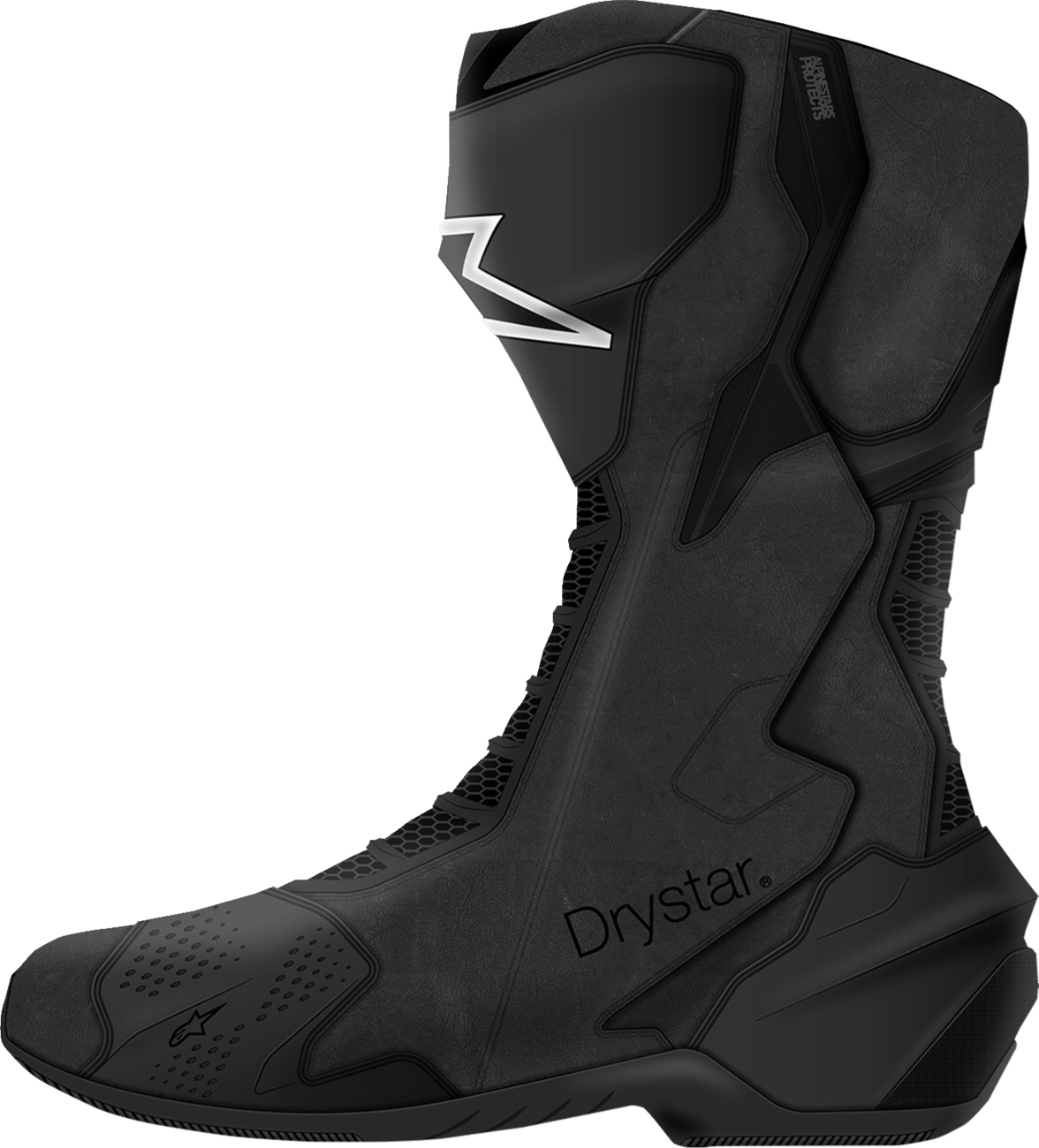 Black Alpinestars SMX-6 V3 Drystar motorcycle boots, US 6.5 / EU 40, featuring protective design and durable materials.