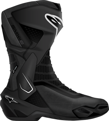 Alpinestars SMX-6 V3 Drystar motorcycle boots in black, US 6.5 / EU 40, showing the sturdy design and protective features.