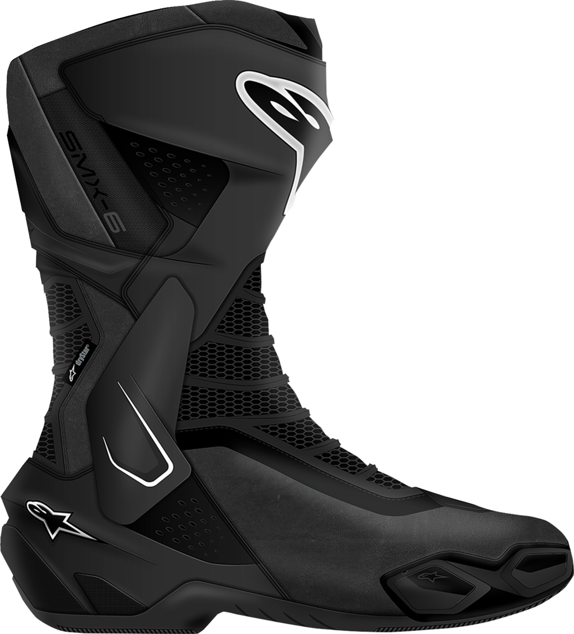 Alpinestars SMX-6 V3 Drystar® motorcycle boots in black, US 9.5, featuring protective design and sturdy construction.