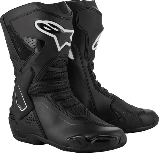 Alpinestars Stella SMX-6 V3 women’s motorcycle boots in black and white, US size 5, showing the protective design and sturdy construction.