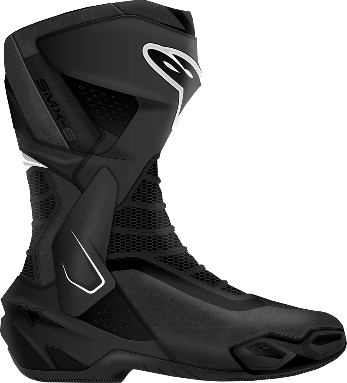Alpinestars Stella SMX-6 V3 women's motorcycle boots in black and white, US size 9, showcasing ankle protection and sporty design.