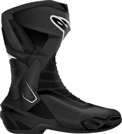 Alpinestars Stella SMX-6 V3 women's motorcycle boots in black and white, US size 9, showcasing ankle protection and sporty design.
