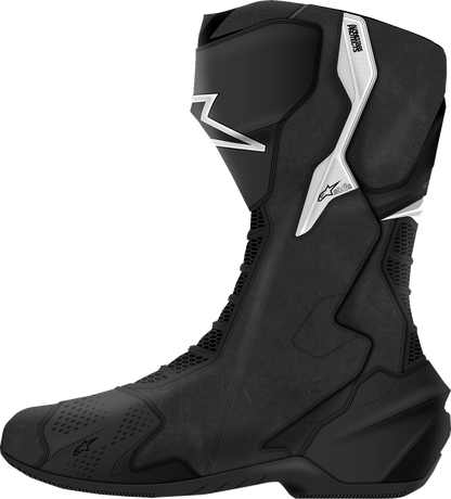 Alpinestars Stella SMX-6 V3 women's motorcycle boots in black and white, US size 8, featuring protective design and sporty style.