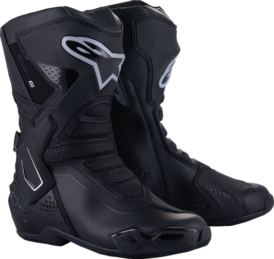 Alpinestars Stella SMX-6 V3 Drystar® motorcycle boots in black and silver, US size 5, EU 36, showing side view with protective features.