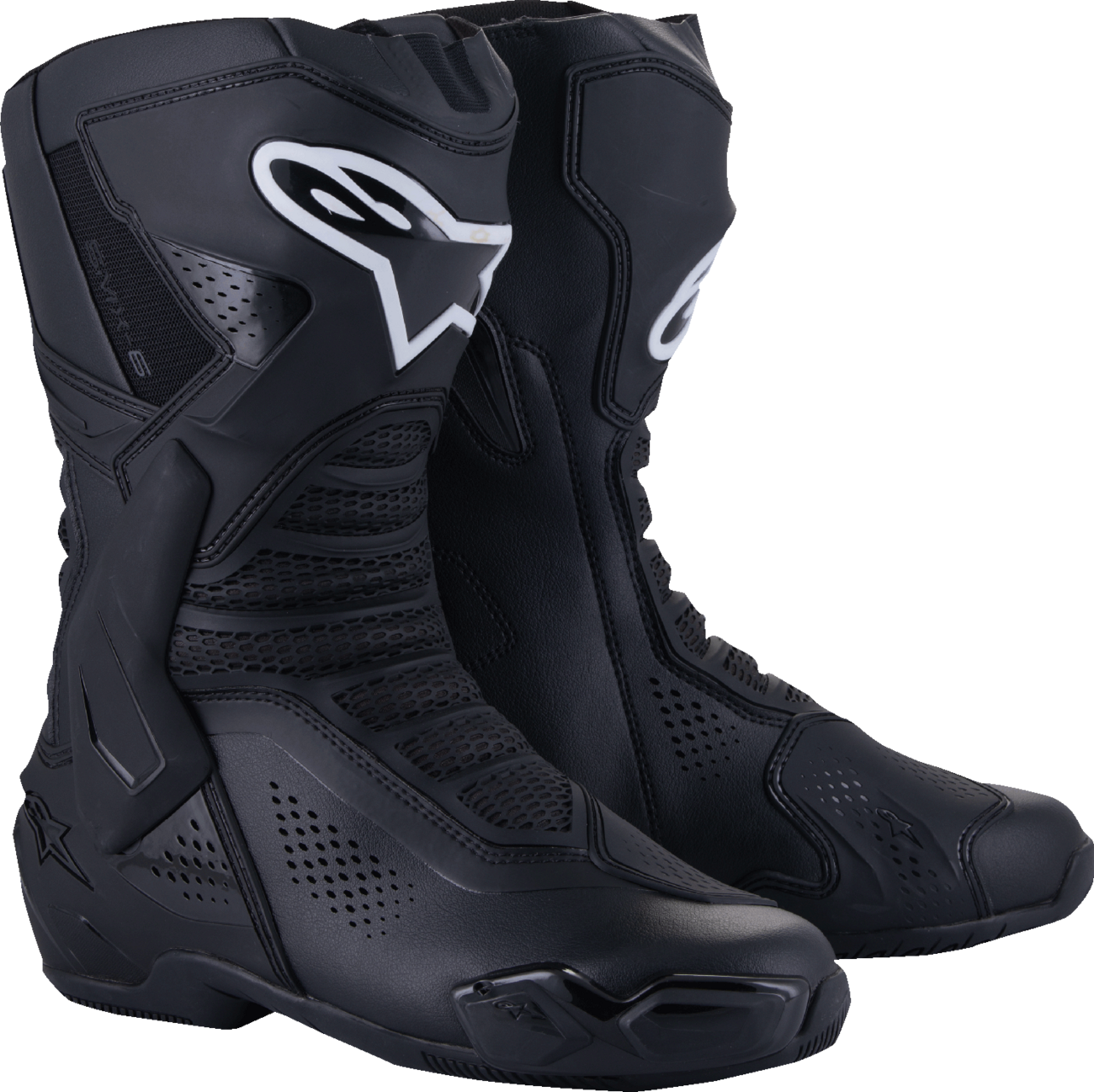 Alpinestars SMX-6 V3 Vented Motorcycle Boots in black, US size 8, side view showing protective design and ventilation features.