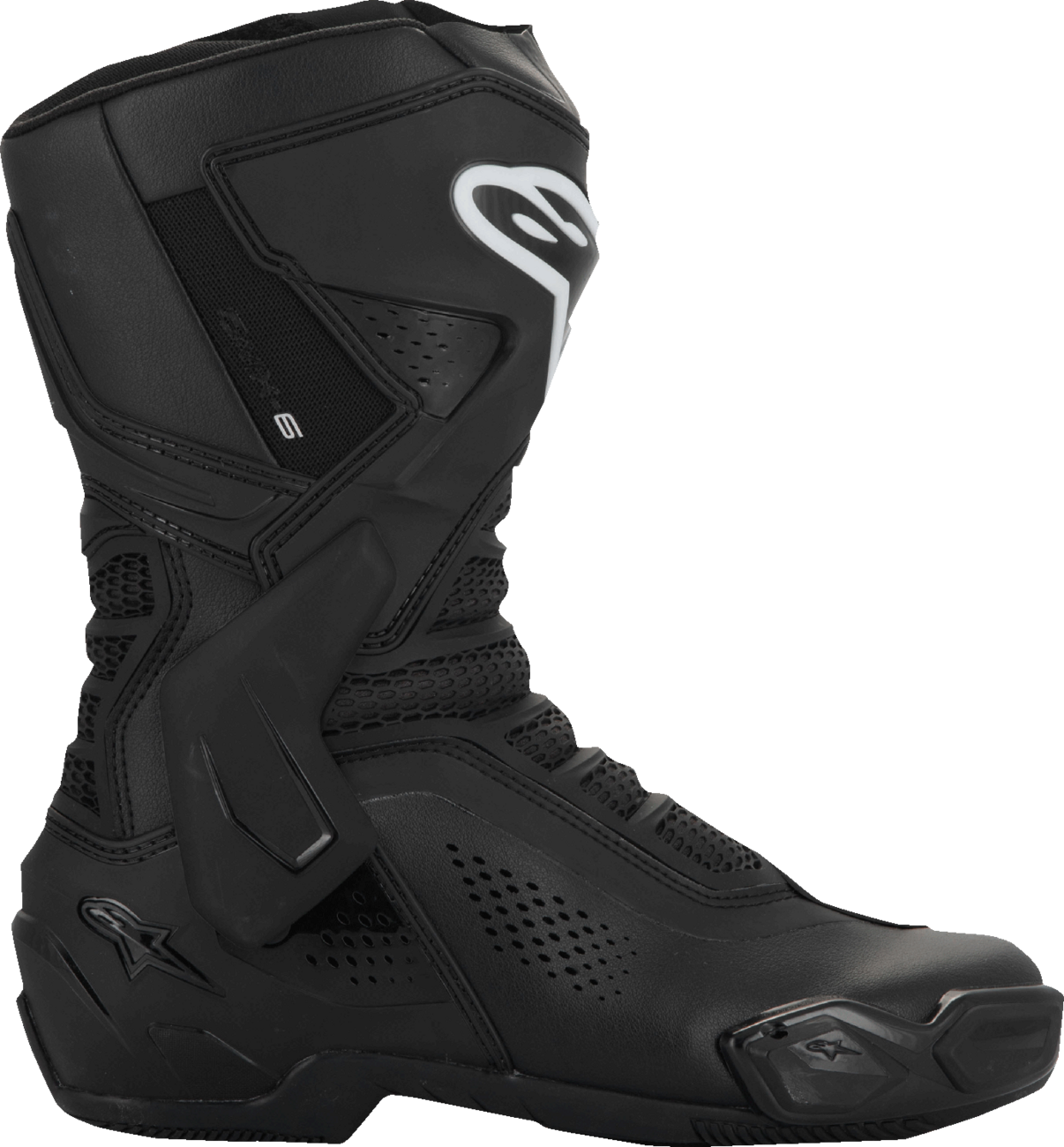 Alpinestars Stella SMX-6 V3 black vented motorcycle boots in US size 8.5, featuring protective design and sturdy construction.