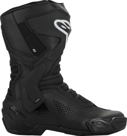 Alpinestars Stella SMX-6 V3 black vented motorcycle boots in US size 8.5, featuring protective design and sturdy construction.