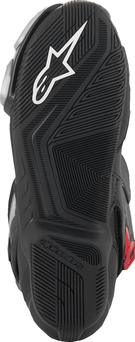 Alpinestars SMX-6 V3 vented motorcycle boots in black, silver, and red, US 9.5, showing side view of protective riding footwear