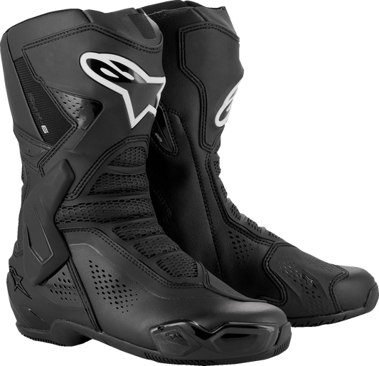 Alpinestars Stella SMX-6 V3 vented motorcycle riding boots in black, US size 11, EU size 43, showing the design and ventilation features.