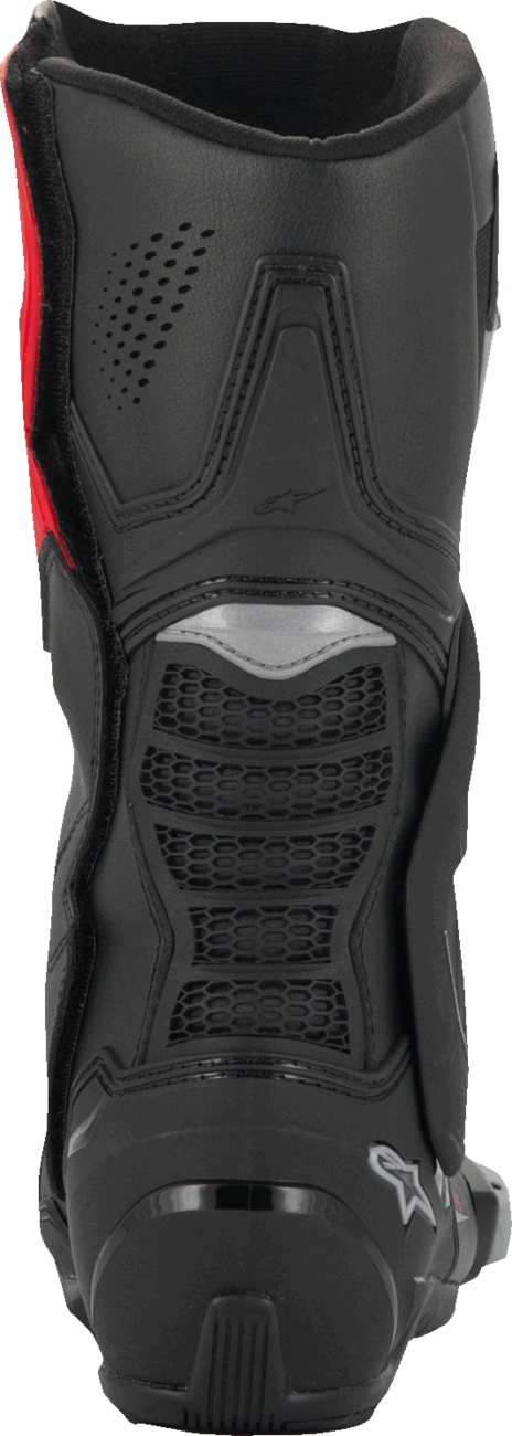 Alpinestars SMX-6 V3 vented motorcycle boots in black, silver, and red, US 9.5, showing side view with protective features.