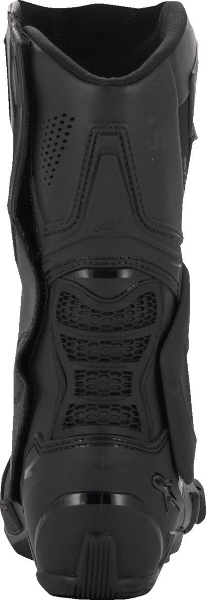 Alpinestars Stella SMX-6 V3 black vented motorcycle boots in US 8.5 / EU 40, showing ankle protection and breathable design
