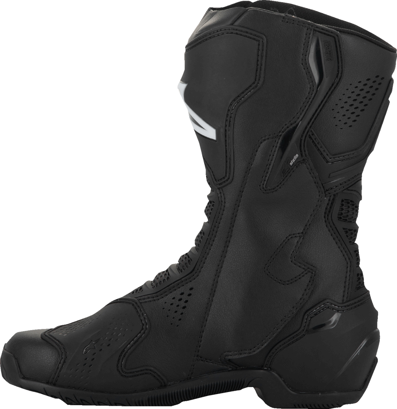 Alpinestars Stella SMX-6 V3 vented motorcycle boots in black, US 8.5, showing the sturdy design and protective features.