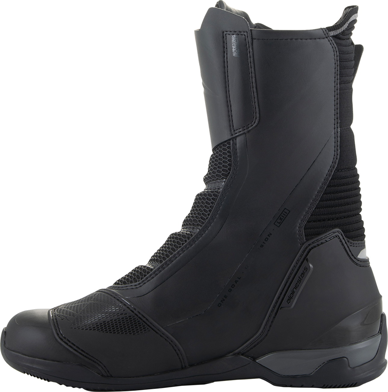 Alpinestars SP-X Boa Drystar motorcycle boots in black and dark gray, US 11.5 / EU 46, showing the sturdy design and branding.