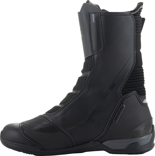 Alpinestars SP-X Boa Drystar motorcycle boots in black and dark gray, US 11.5 / EU 46, showing the sturdy design and branding.