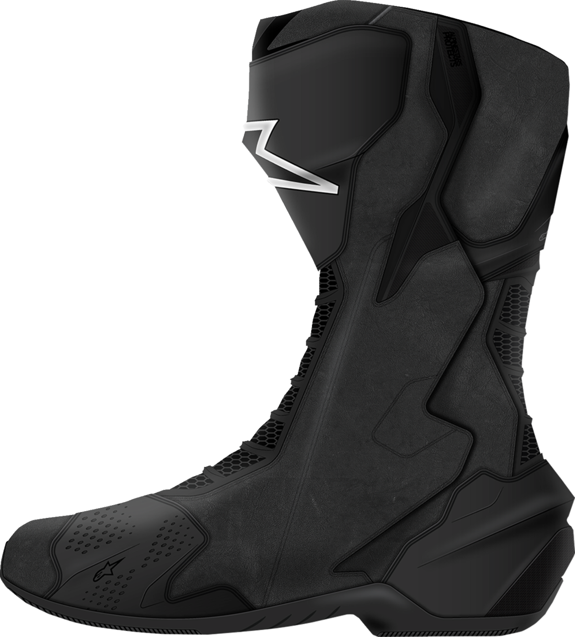 Black Alpinestars SMX-6 V3 motorcycle racing boots with reinforced ankle protection and durable sole, US 9.5 / EU 44.