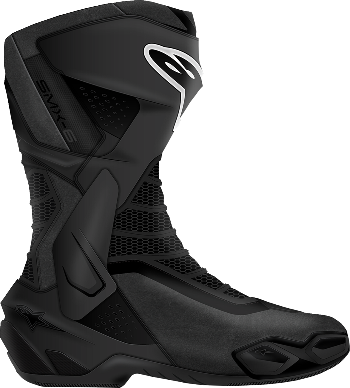 Alpinestars SMX-6 V3 black motorcycle racing boots with reinforced ankle and toe protection, US 9.5 / EU 44 size.
