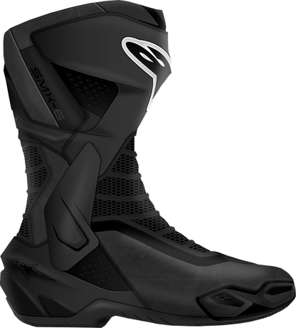 Alpinestars SMX-6 V3 black motorcycle racing boots with reinforced ankle and toe protection, US 9.5 / EU 44 size.