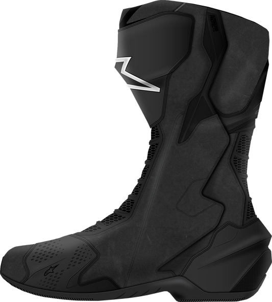 Alpinestars SMX-6 V3 motorcycle boots in black, US 13.5, EU 49, showing reinforced ankle and sole details.